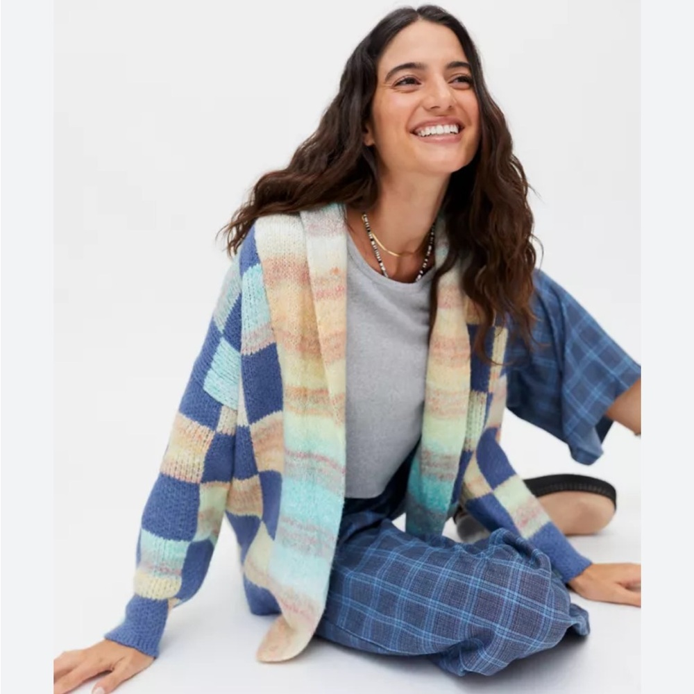 Urban Outfitters Pastel Blue Patchwork Open Cardigan